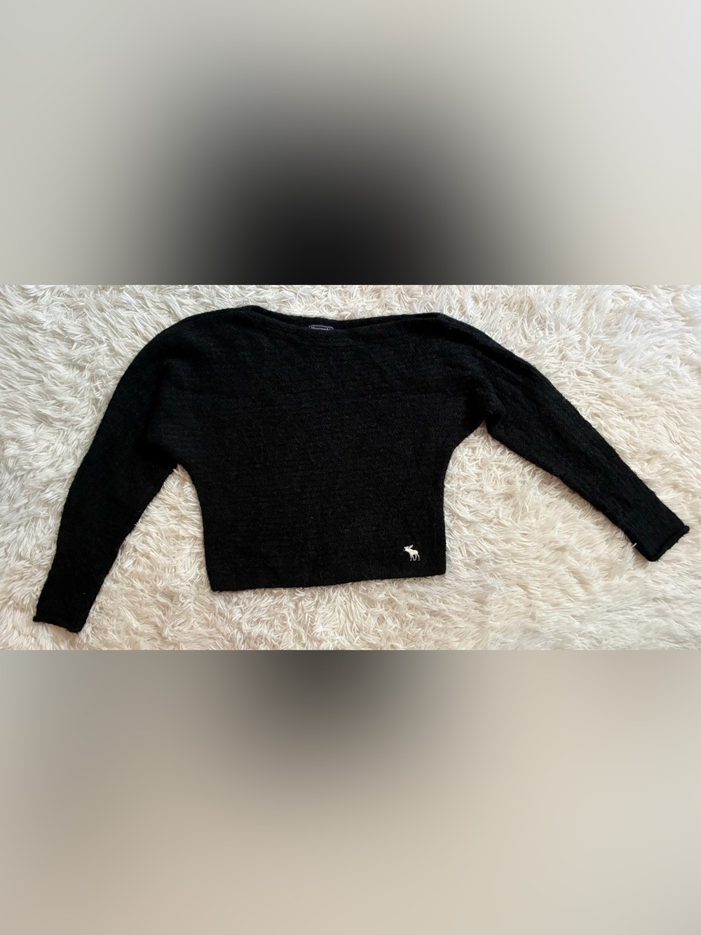 VTG Y2K Abercrombie & Fitch Bella Twilight Moose Logo Crop Sweater Knit Black XS